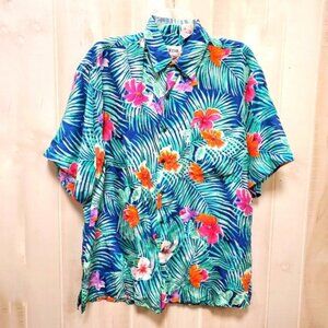 Vintage 100% Silk Hawaiian Flower Palm Button Down Unisex